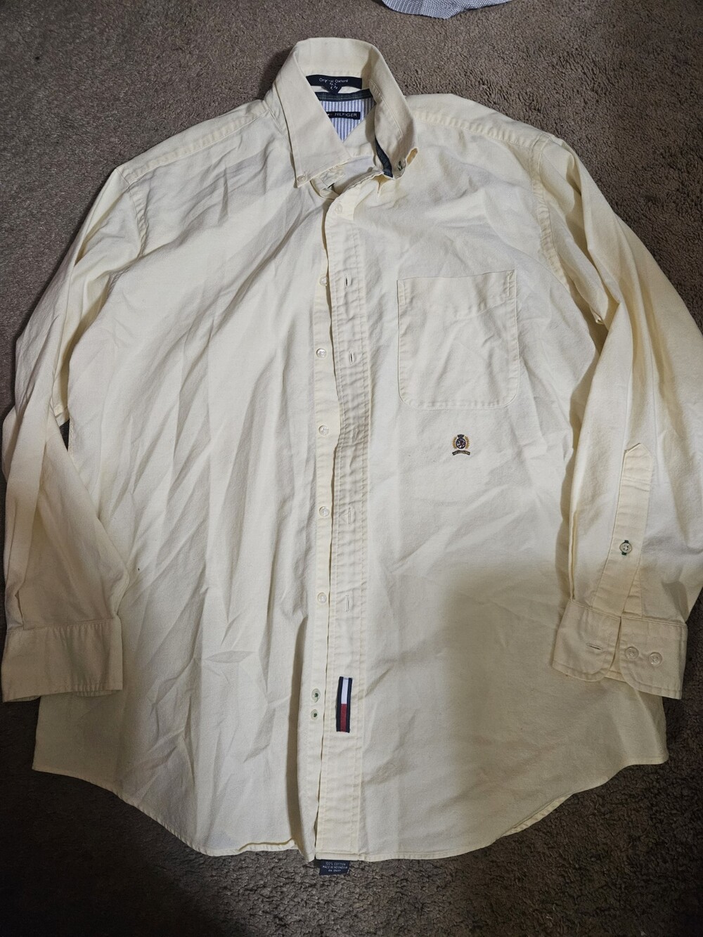 Vintage Mens Yellow Tommy Hilfiger Button Down Shirt 16/32-33 L